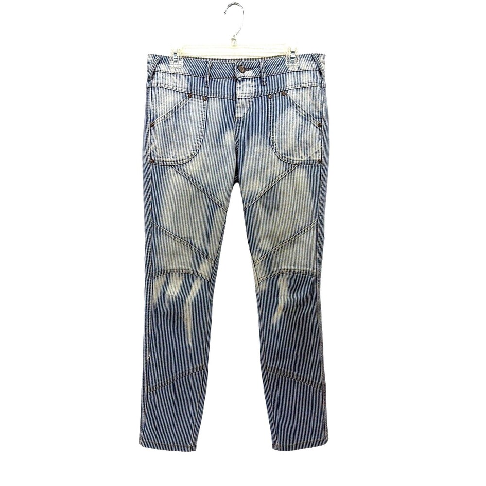 Free People Railroad Pinstripe Hickory Striped Bleached Light Wash Skinny Jeans